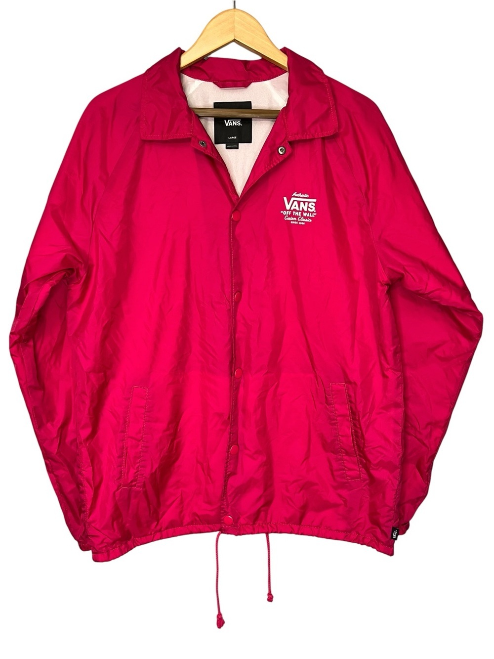 Vans Off The Wall Coaches Jacket Pink Nylon Snap Front Windbreaker Large